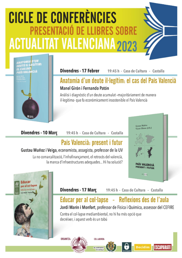 El Centre Cultural Castellut organitza un cicle de llibres i conferències sobre actualitat valenciana